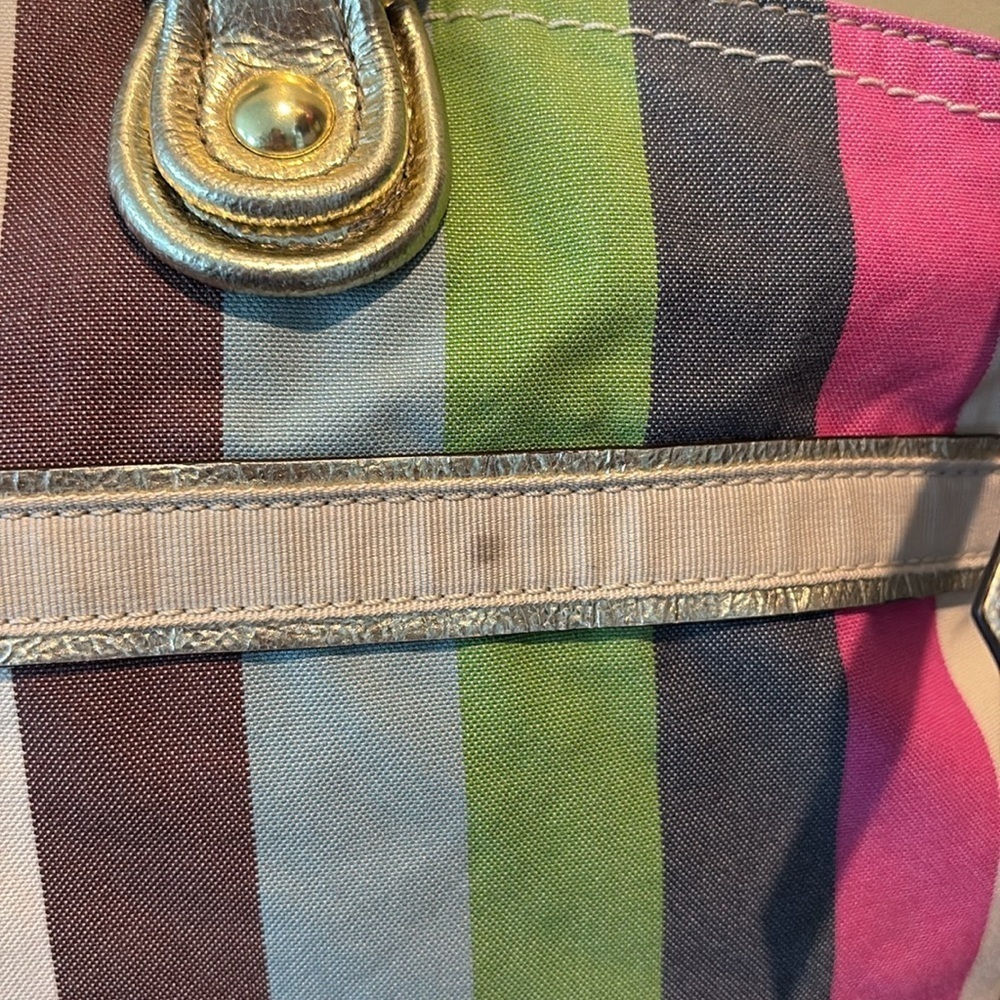 Coach 19026 poppy striped bag tote Crossbody/rhinestone chain add gold leather - Picture 15 of 17